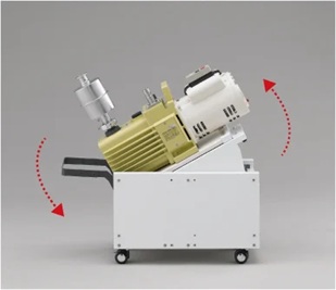 Movable rack for oil vacuum pump makes it easy for oil change